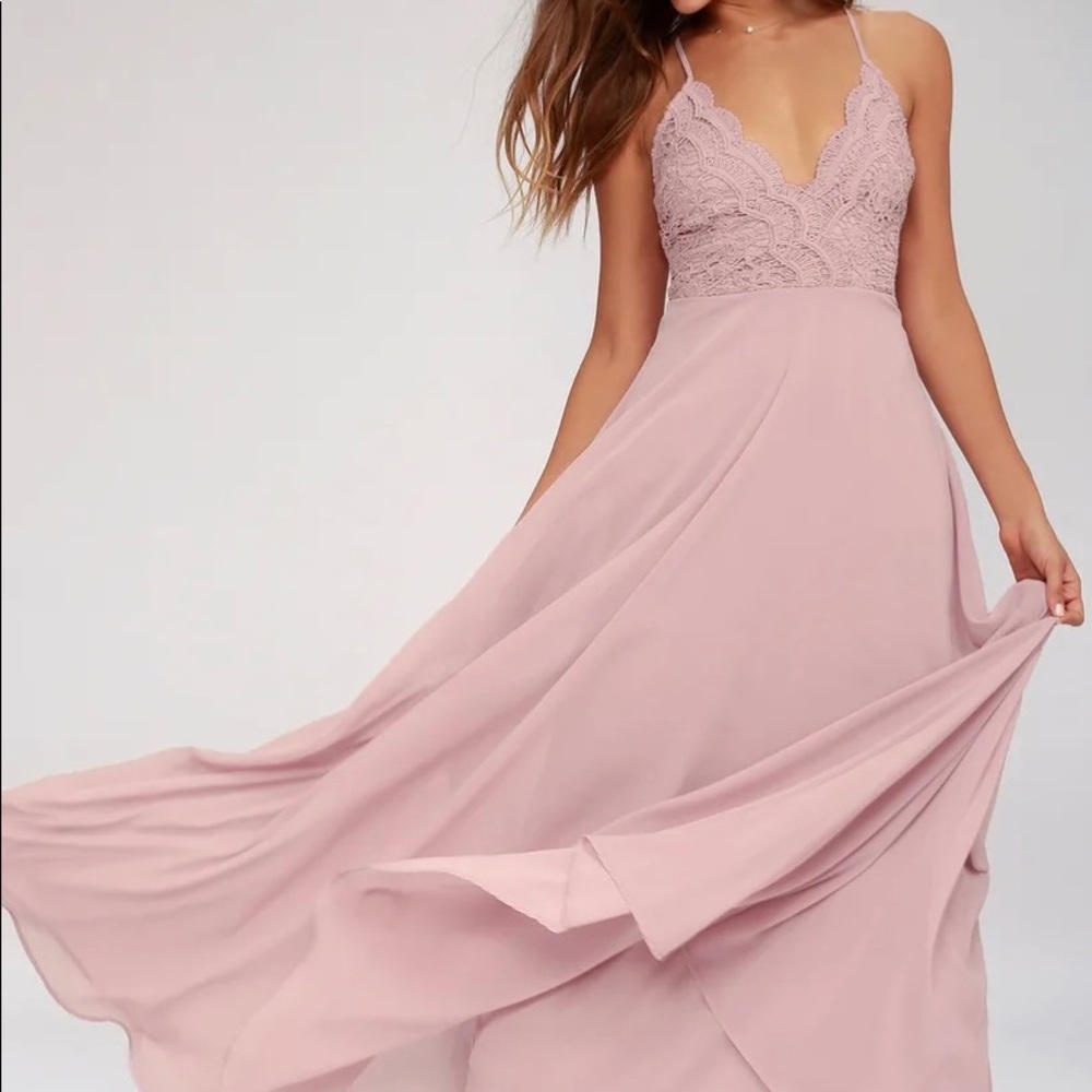Lulus Madalyn Dusty Lavender Lace Maxi Dress